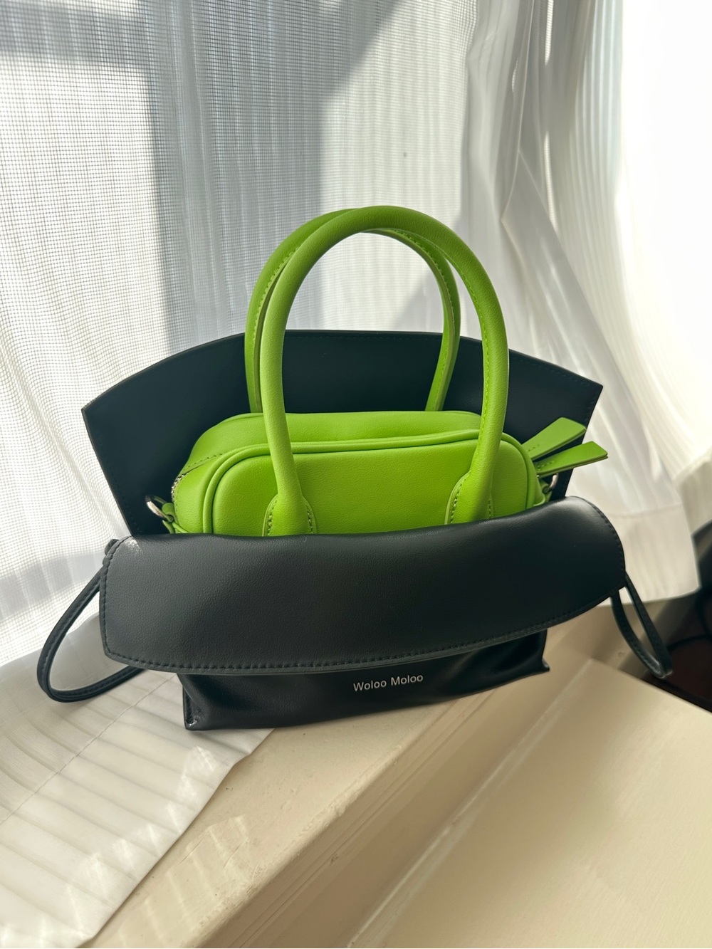 Woloo Moloo Genuine Leather Colorblock Satchel Crossbody
